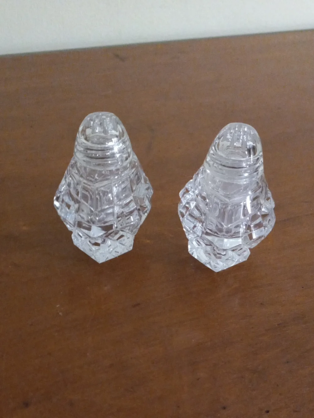 Pair of Vintage Clear Cut Glass Salt & Pepper Shakers